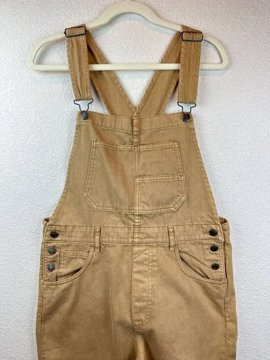 Free People We The Free Tan Medium Overalls Wide Straight Leg Utility Boho - Picture 4 of 10